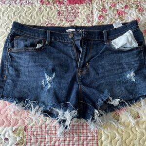Old Navy Dark Indigo Distressed Frayed Hem Denim Shorts